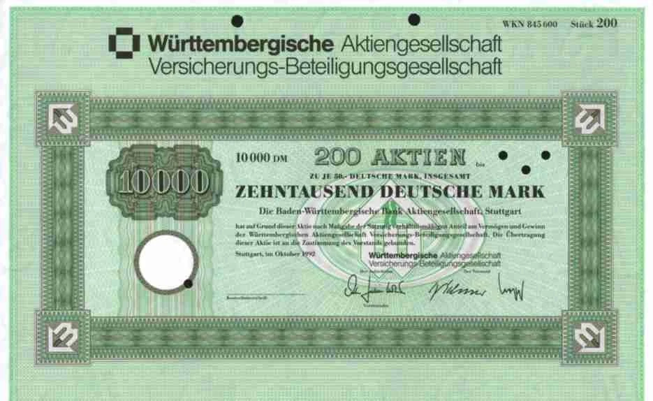 Württembergische Engagement AG 1992 Stuttgart 10.000 DM Lübeck Magdeburgo Cupón Foto 1 de 1