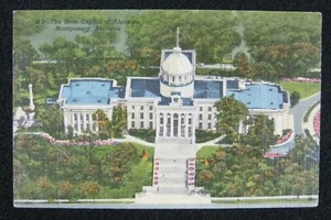 State Capitol Building Montgomery, AL Alabama Aerial Linen Postcard postmarked - Picture 1 of 2