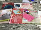 H) job lot of knitting patterns for small purses, make up bags, glass case