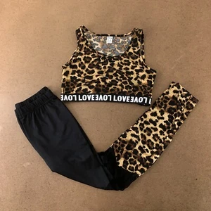 Shein Kids Girl Size 11-12 Black Leopard Print 2 Piece Crop Top Leggings Set NWT - Picture 1 of 8