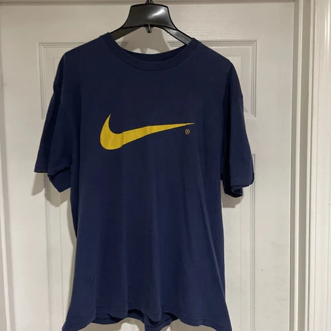 Vintage 90s Michigan Basketball Spell Out Shirt Mens Large Blue Nike Swoosh RARE Cover