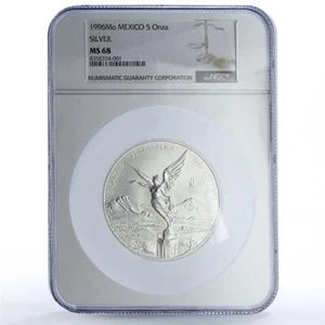 Mexico 5 onzas Libertad Angel of Independence MS68 NGC 5 oz silver coin 1996 - Picture 1 of 4
