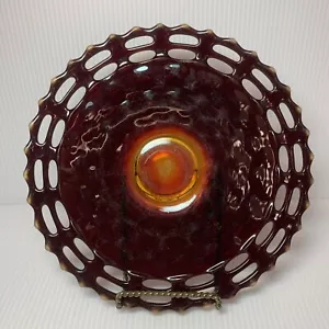 Plato de tejido de cesta AMBERINA rojo rubí Fenton con borde recortado prensado ~ RARO 1930 - Imagen 1 de 12
