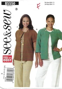 Butterick See & Sew B5550 Raglan Sleeve Jacket w Notched Neckline Sz 16-24 UNCUT - Picture 1 of 4