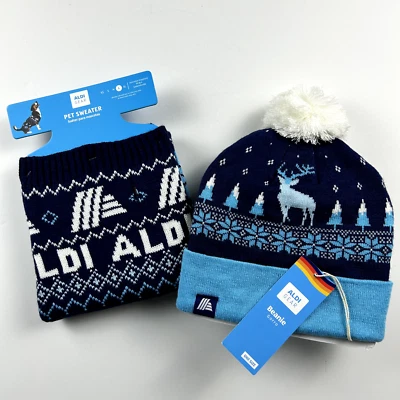 ALDI Gear Beanie & Matching LARGE Pet Sweater Limited Edition Navy Blue - Image 1 of 4