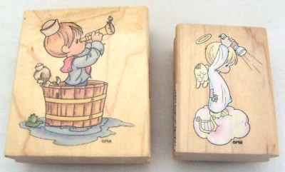 Stampendous Precious Moments Inc Rubber Stamp Lot Of 2 Angel With A Flashlight - Image 1 of 4