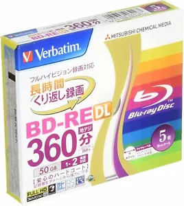 Verbatim Mitsubishi 50GB 2x Speed BD-RE Blu-ray Re-Writable Disk 5 Pack - - Picture 1 of 6