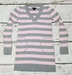 GAP KIDS 10 Girls Pink Gray V-neck Striped Long Tunic Sweater 10 Large - Picture 1 of 5