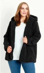 Evans Teddy Hooded Coat Faux Fur Heavyweight Black Women's US Plus Size 20 - Picture 1 of 6