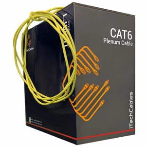 CAT6 Plenum 1000ft Cable | Fluke Test Passed | 23AWG 4Pair Solid,550-MHz, Yellow - Picture 1 of 7