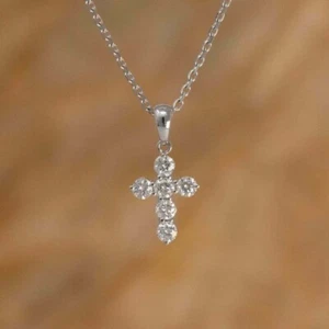 1.50 Ct Round Cut Natural Moissanite Cross Pendant Necklace 925 Sterling Silver - Picture 1 of 4