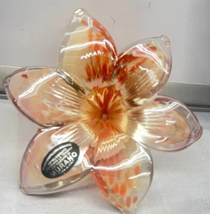 Murano Flower Peach Orange Art Glass Figurine New NWT Twisted Stem Italy 5 1/2" - Picture 1 of 3