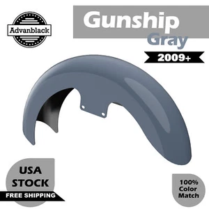 Guardabarros delantero Advanblack Gunship gris 19" revelación envoltura abrazadera para Harley 09+ - Imagen 1 de 9