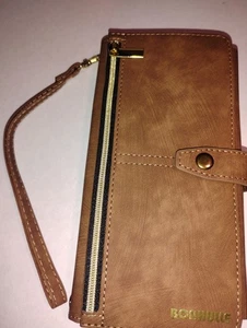Étui téléphone portefeuille triple fermeture éclair marron sangle poignet sac à main A 13 4G/5g porte carte - Photo 1 sur 5