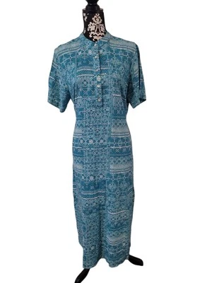 Norm Thompson Tie Back Maxi Short Sleeve Cottagecore Paisley Dress Blue Wmn L  — 第 1/4 张图片