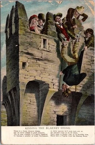 Postal de cómic vintage de IRLANDA "KISSING THE BLARNEY STONE" poema / 1909 Cancelar - Imagen 1 de 2