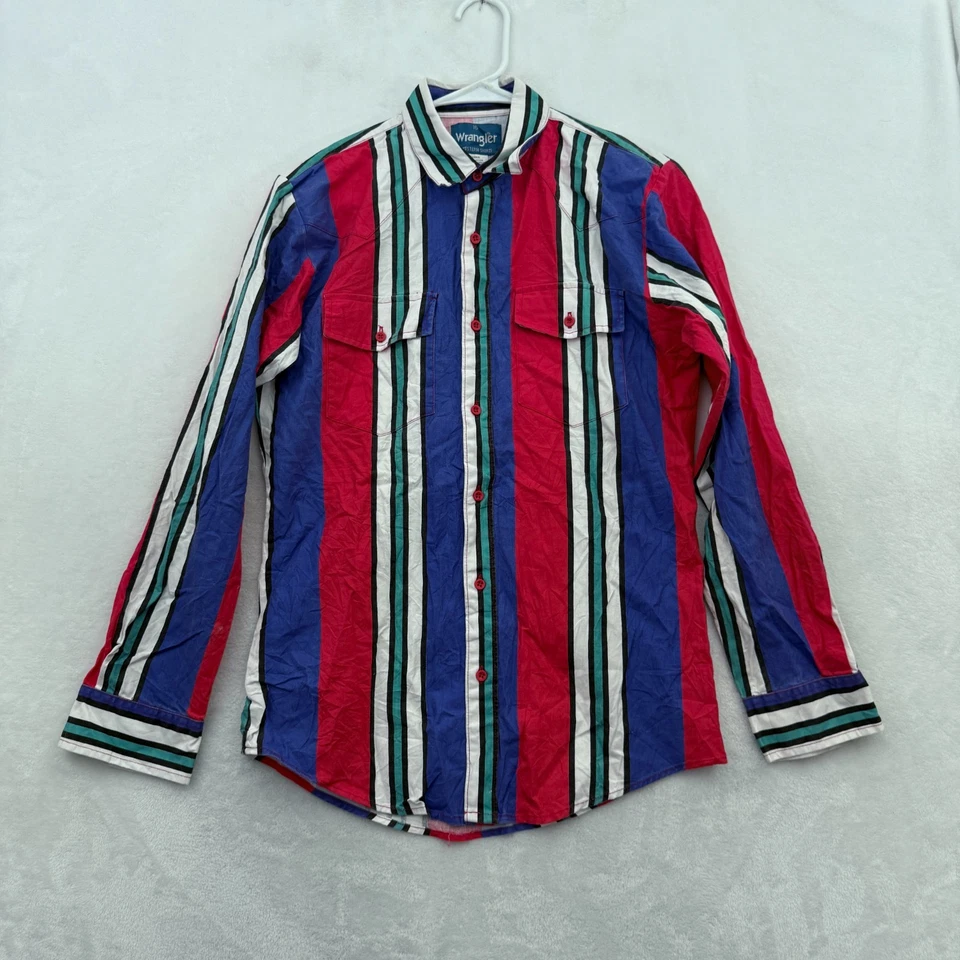 Camisa De Colección Wrangler Brushpopper Niños 16 L Rayas Vaquero Rodeo Rancho Western Foto 1 de 4