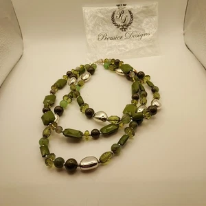Premier Designs Three Strand 13 In Green Silver Tone Beaded Necklace New/pkg - Picture 1 of 6