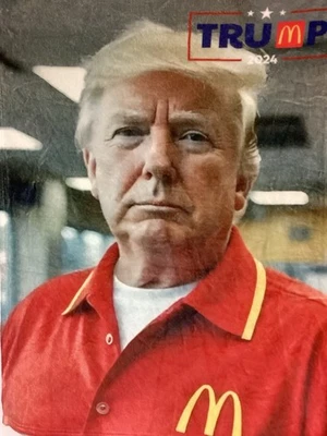 "Manta polar retrato Trump 2024 McDonald's President Donald J Trump 38"" L" Foto 1 de 4