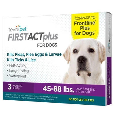 TevraPet FirstAct Plus tópico para pulgas y garrapatas para perros 45-88F libras, 3 aplicadores Foto 1 de 4