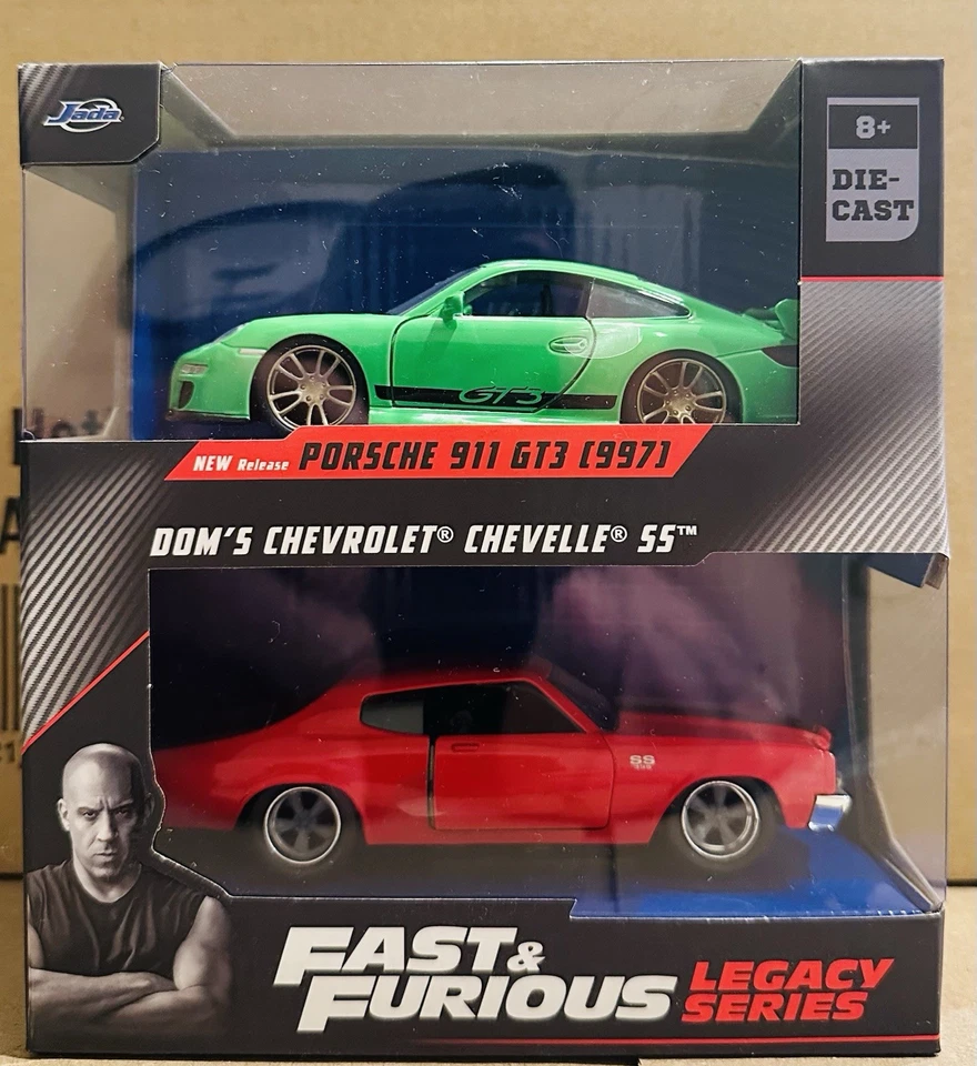Jada Toys Fast & Furious Legacy Series Porsche 911 GT3 verde y Dom's Chevelle SS Foto 1 de 1