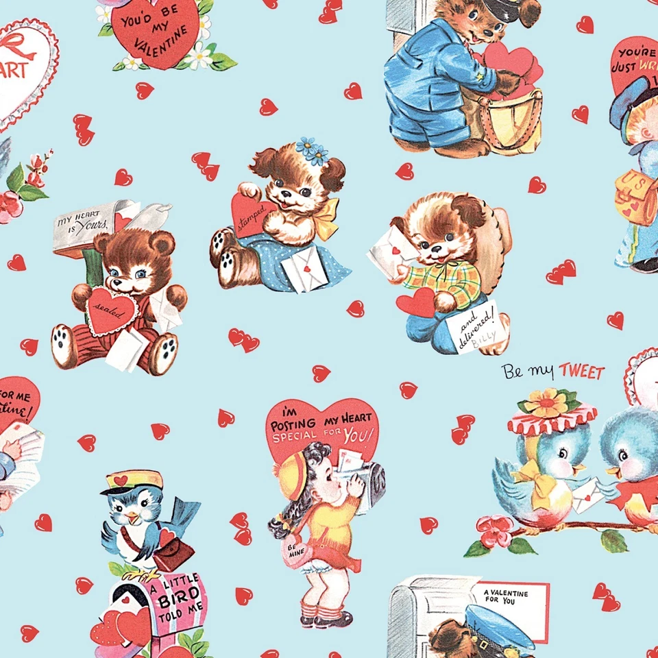 LOVE LETTERS Valentine Vintage Blue Quilt Fabric Riley Blake sold by 1/2 yd