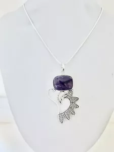 Amethyst Anhänger 76,2 mm mit Silber Overlay Kette 50,8 cm Edelstein Schmuck - Bild 1 von 3