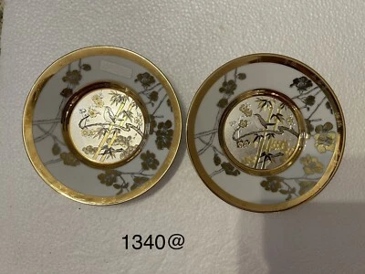 2 китайские фарфоровые тарелки золото и серебро ручная роспись - Изображение 1 из 4