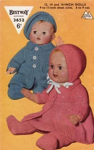 PEDIGREE/ BABY DOLL SET - 12",14" & 16" - COPY doll knitting pattern - Foto 1 di 1