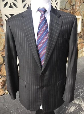 Hickey Freeman спортивное пальто Madison черный синий в полоску Loro Piana шерсти 42 L длиной - Изображение 1 из 4