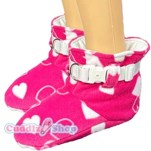 Cuddlz Pink Heart Fleece Adult Size Booties Padded Locking Lockable Straps - Picture 1 of 3