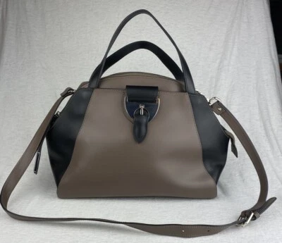 Nicoli Italian Leather Handbag Color Block Taupe Black Purse Pocketbook - Image 1 of 4