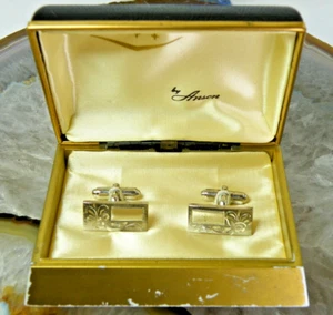 Vintage Anson Sterling Cuff Links w/ Box No Monogram Stamped Western Floral - Picture 1 of 8