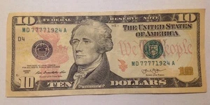 $10 US FRN Very Lucky Year S# MD 77771924 - Picture 1 of 2
