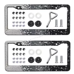 2x Bling Crystal License Plate Frame Black Rhinestone For Hyundai Elantra Kia - Bild 1 von 8