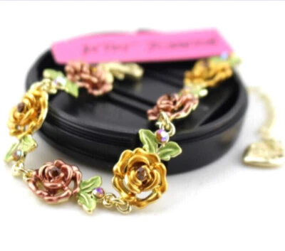Betsey Johnson Cristal Naranja Rojo Rosa Jardín Dijes Oro Pulsera Regalo Gratis Foto 1 de 4