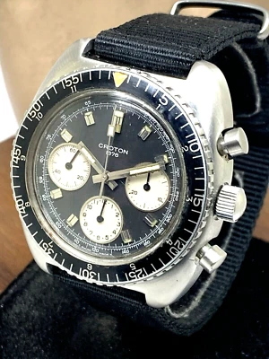 Reloj Hombre Croton 1878 Vintage 973001 Suizo Mecánico Cronógrafo Reverso Panda Foto 1 de 4