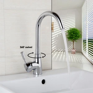 Grifo giratorio mezclador cromado lavabo lavabo baño duradero grifo montaje en cubierta - Imagen 1 de 9