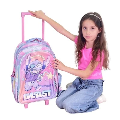 Disney Stitch Grande Zaino Trolley con Ruote  Scuola Elementare Bambina Ragazza - Immagine 1 di 4