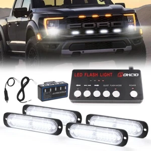 FOXCID Paquete de 4 Luces Estroboscópicas LED Blancas Kit Coche Camión Rejilla Advertencia de Emergencia - Imagen 1 de 6