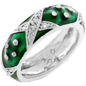 Green Enamel Ring Band Size 6 8 9 10 Band Silver Rhodium Plated Cubic Zirconia - Picture 1 of 12