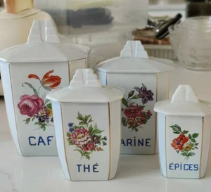 Antiguo Juego de Botes Florales Azul en Polvo Francés (4) Hueso China - Imagen 1 de 10