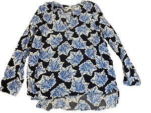 Crown & Ivy Womens Top Womens Medium M Blue Long Sleeve Rayon Vibrant Colorful - Picture 1 of 6