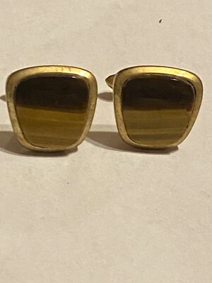 vintage Dolan Bullock (D.B.) 14kt G.F. tigers eye trapezoid shapped cufflinks - Image 1 of 4