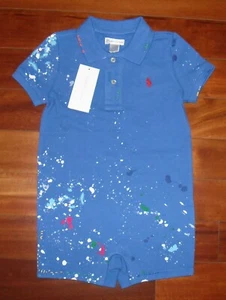 NWT Ralph Lauren Baby Boy's Paint Splashes Shortall Romper Size 24M Blue $45 - Picture 1 of 11