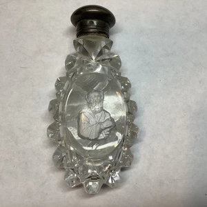 Antique Rare 1800s Sulphide Cut Glass Scent Bottle - Foto 1 di 16