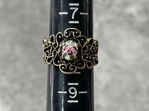 Vintage ESPO Esposito 18K HGE Rosa Rose Blumen Guilloche Emaille Antik Ring 8 - Bild 1 von 10