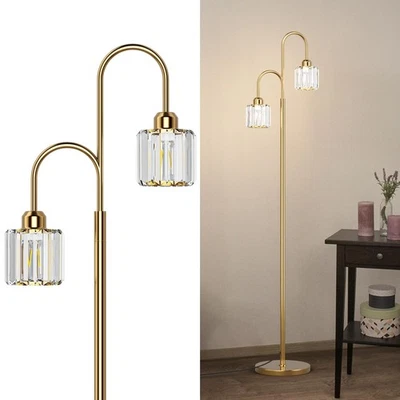 2-Light Gold Crystal Floor Lamp for Living Room, Modern Elegance Floor Lamp f... - Image 1 of 4