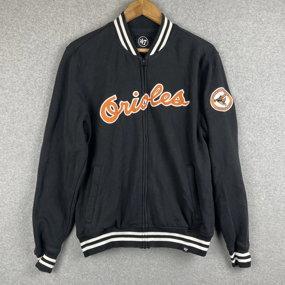 Jaqueta Baltimore Orioles masculina pequena preta pacote de cera profissional zíper completo pista 47 casaco MLB - Imagem 1 de 4