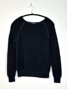 VINCE Black Sweater S/P Cotton Knit Raglan Suspension Mesh Panes Fall Crew Neck - Picture 1 of 7